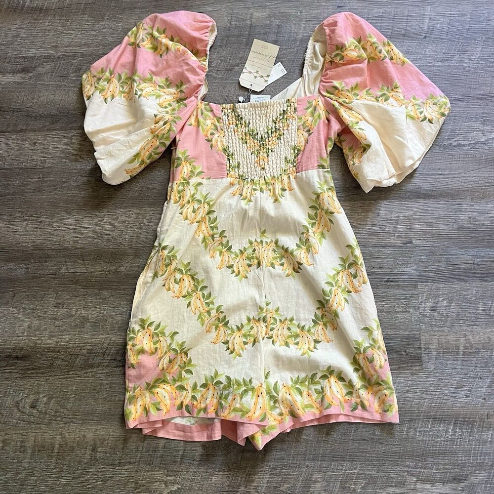 NWT Anthropologie FARM Rio Linen Blend Puff Sleeve Romper - Picture 10 of 15